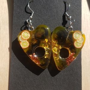 Orange and Lemon Planchette Earrings/ Stainless steel hooks/ Resin Jewelry